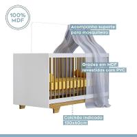 Berço Mini Cama Flocos Com Colchão Tigus Baby Branco Madeirado Ypê - 5