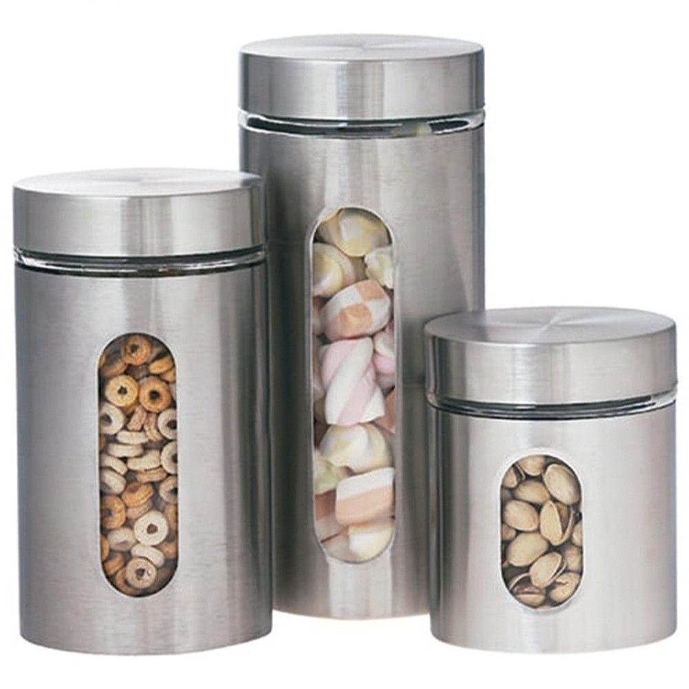 Jogo 3 Potes Tampa Rosca Para Mantimentos Vidro E Aço Inox - 2