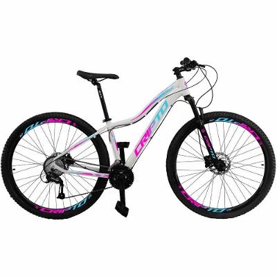 Bicicleta Aro 29 Cripto 18v Absolute Hidráulica Trava K7 - 17" Branco-Azul E Rosa