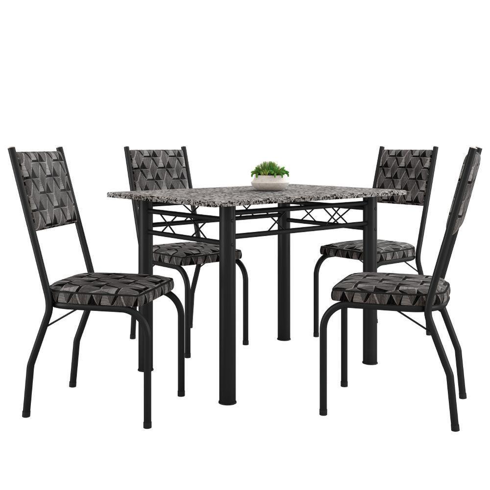 Conjunto Sala de Jantar Mesa Tampo Granito 1,20m com 4 Cadeiras Diana Preto-Mosaico Artefamol - 1