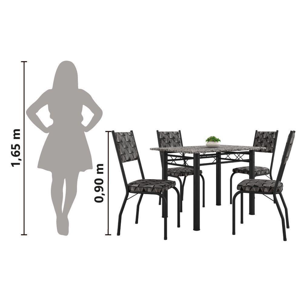 Conjunto Sala de Jantar Mesa Tampo Granito 1,20m com 4 Cadeiras Diana Preto-Mosaico Artefamol - 2