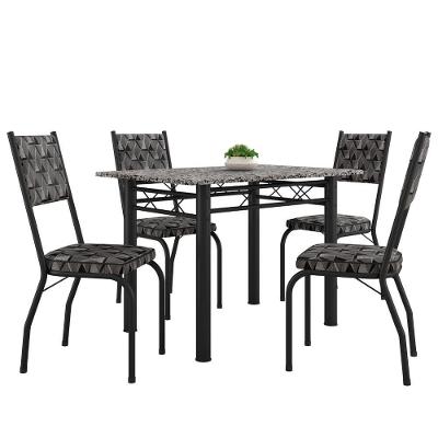 Conjunto Sala de Jantar Diana 4 Lugares Tampo de Vidro com Cadeiras Preto 120 cm