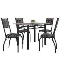 Conjunto Sala de Jantar Mesa Tampo Granito 1,20m com 4 Cadeiras Diana Preto-Mosaico Artefamol - 1