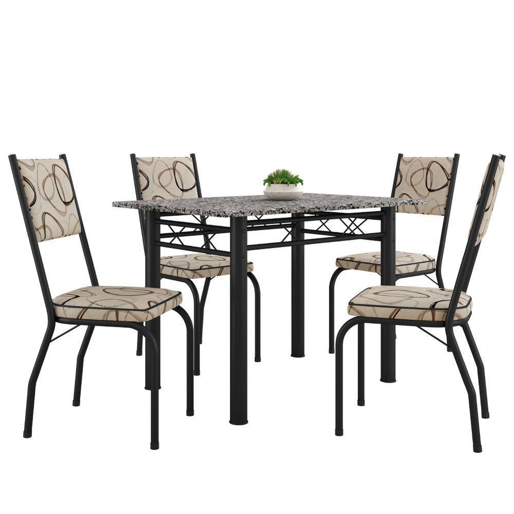 Conjunto Sala de Jantar Mesa Tampo Granito 1,20m com 4 Cadeiras Diana Preto-Cedro Artefamol - 1