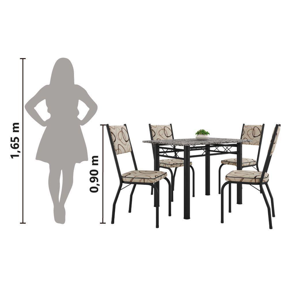 Conjunto Sala de Jantar Mesa Tampo Granito 1,20m com 4 Cadeiras Diana Preto-Cedro Artefamol - 2
