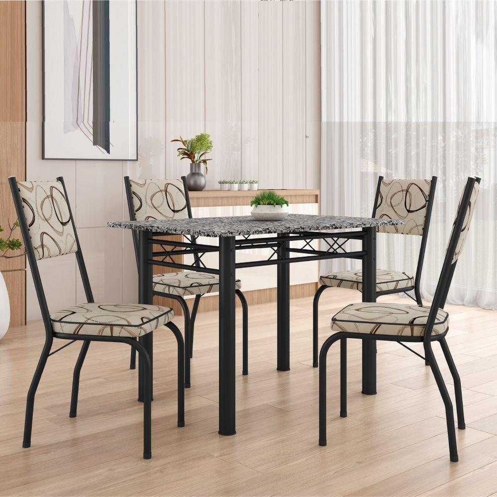 Conjunto Sala de Jantar Mesa Tampo Granito 1,20m com 4 Cadeiras Diana Preto-Cedro Artefamol - 6
