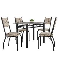 Conjunto Sala de Jantar Mesa Tampo Granito 1,20m com 4 Cadeiras Diana Preto-Cedro Artefamol - 1