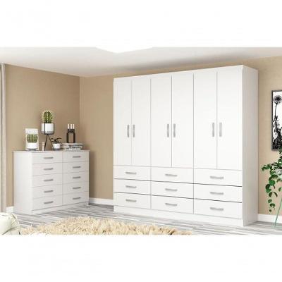 Guarda Roupa Casal Bergamo 6 Portas de Bater 9 Gavetas Branco