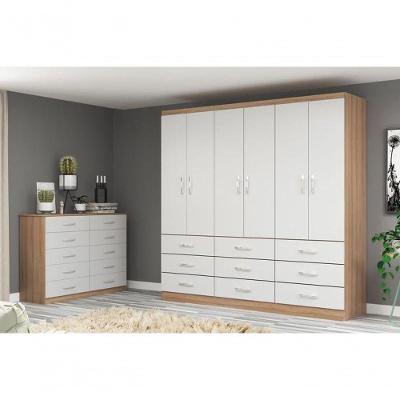 Guarda Roupa Casal Bergamo 6 Portas de Bater 9 Gavetas Branco - Demolição MDP