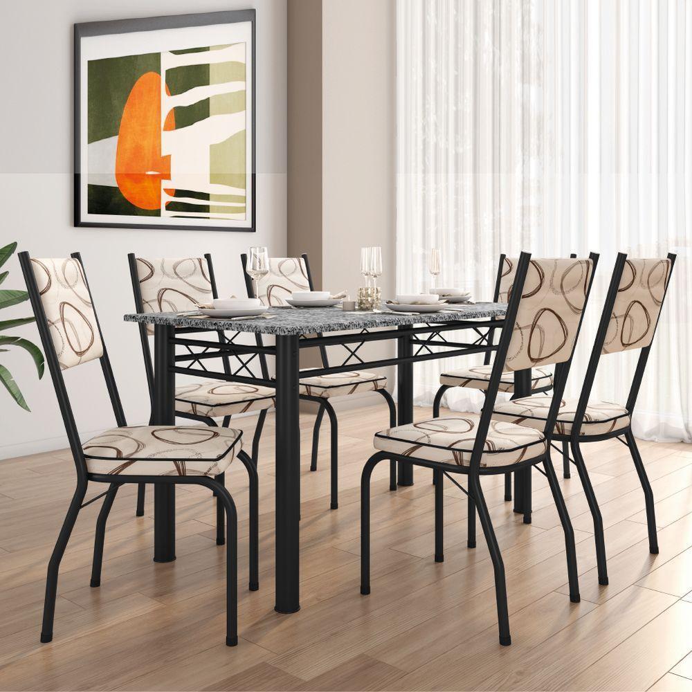 Conjunto Sala de Jantar Mesa Tampo Granito 1,40m com 6 Cadeiras Diana Preto-Cedro Artefamol - 6