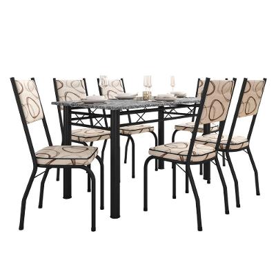 Conjunto Sala de Jantar Mesa Diana 6 Lugares Tampo Vidro com Cadeiras Preto 1 e 40m
