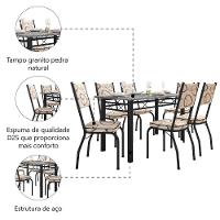 Conjunto Sala de Jantar Mesa Tampo Granito 1,40m com 6 Cadeiras Diana Preto-Cedro Artefamol - 3