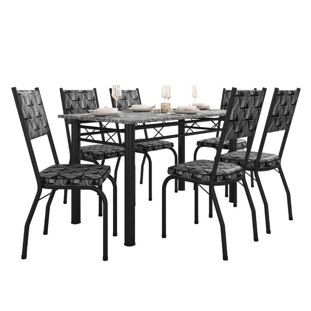 Conjunto Sala de Jantar Mesa Tampo Granito 1,40m com 6 Cadeiras Diana Preto-Mosaico Artefamol - 1