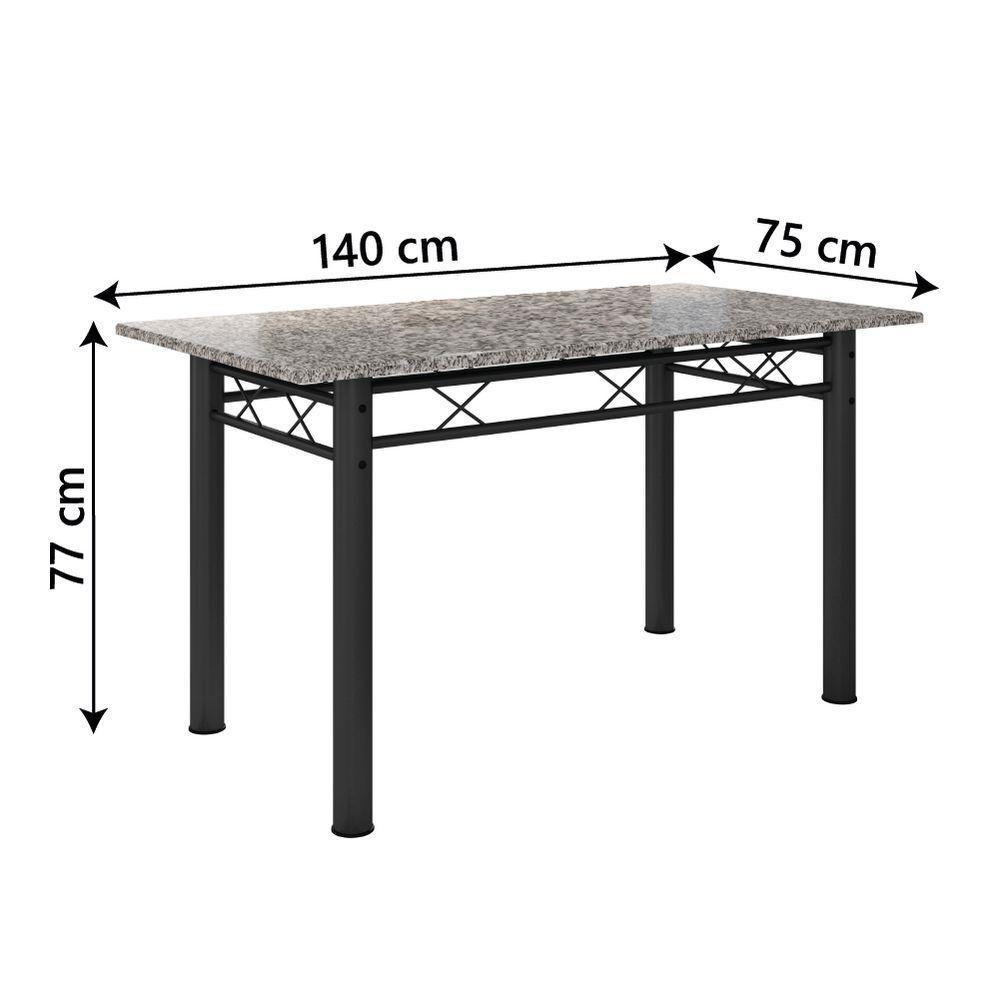 Conjunto Sala de Jantar Mesa Tampo Granito 1,40m com 6 Cadeiras Diana Preto-Mosaico Artefamol - 5