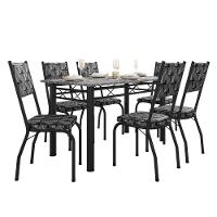 Conjunto Sala de Jantar Mesa Tampo Granito 1,40m com 6 Cadeiras Diana Preto-Mosaico Artefamol - 1