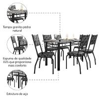 Conjunto Sala de Jantar Mesa Tampo Granito 1,40m com 6 Cadeiras Diana Preto-Mosaico Artefamol - 3