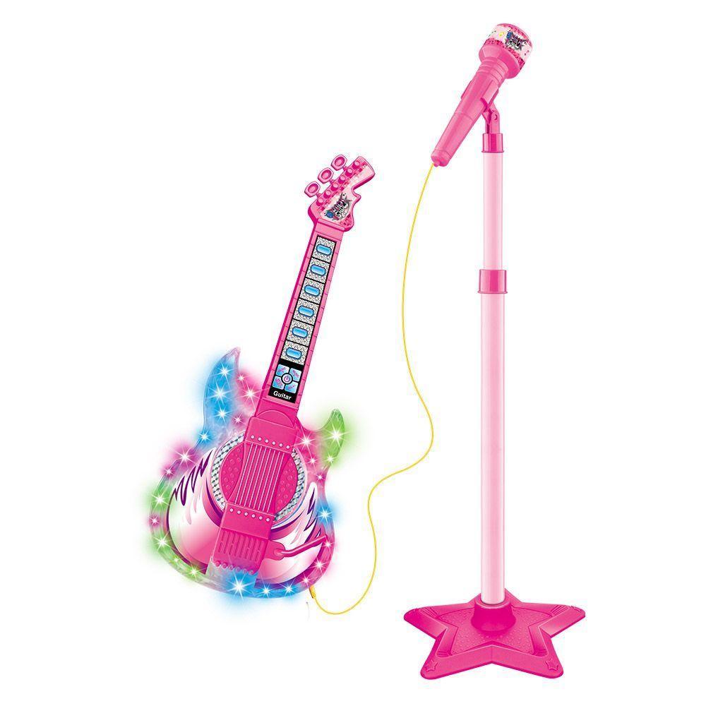 Guitarra Com Microfone Pedestal Rock Show Rosa Dmt5893 Dm Toys - 1