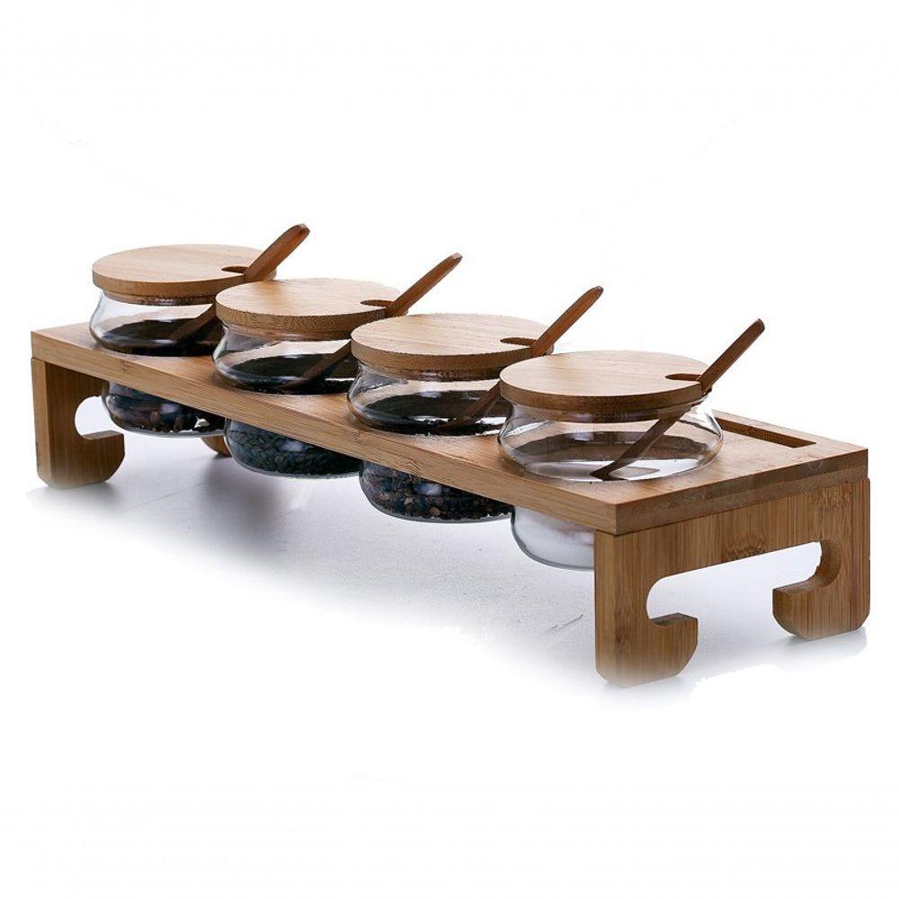 Conjunto Porta Tempero De Bambu Com 4 Potes Tamanduá-bandeira - Ilovecoffee - 1