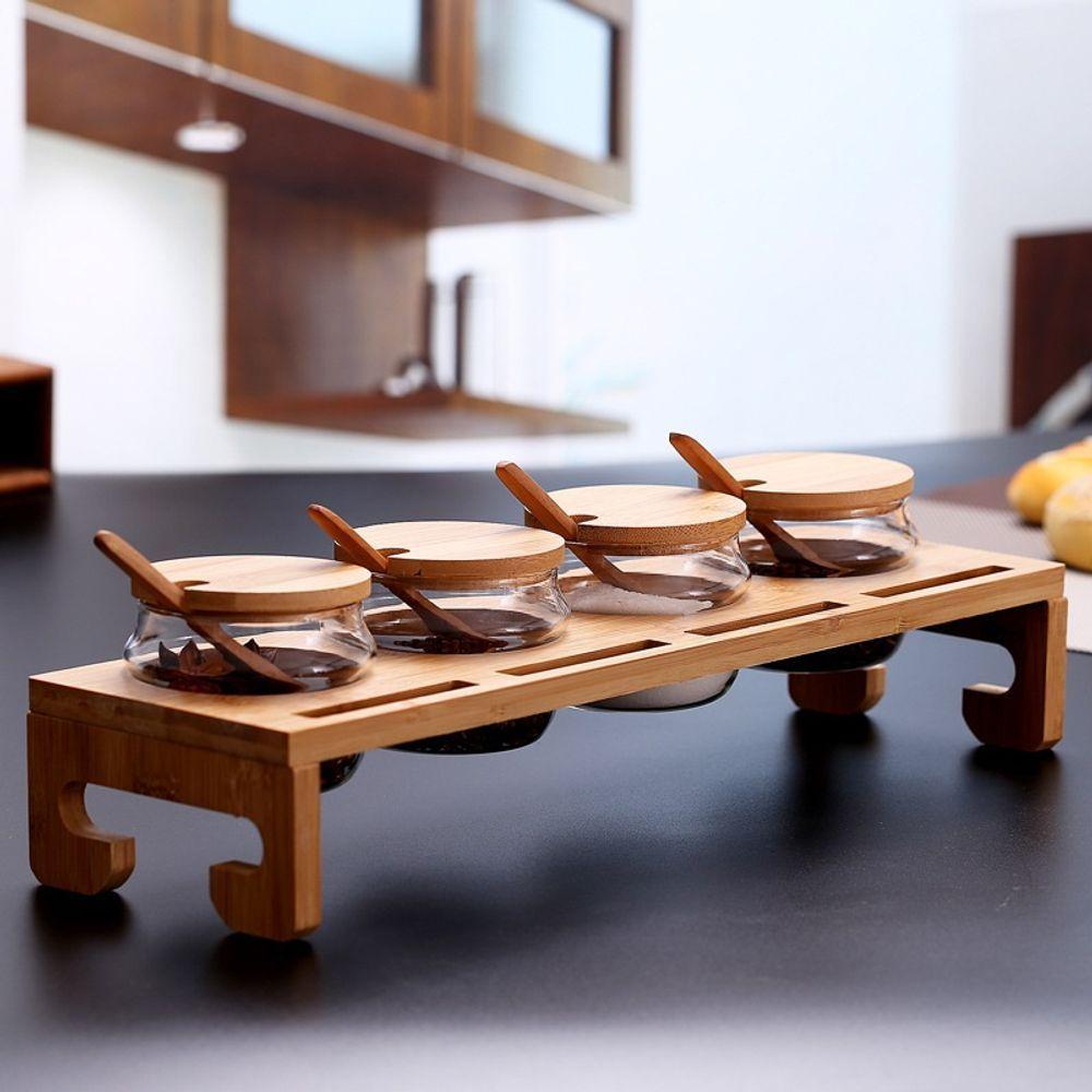 Conjunto Porta Tempero De Bambu Com 4 Potes Tamanduá-bandeira - Ilovecoffee - 4