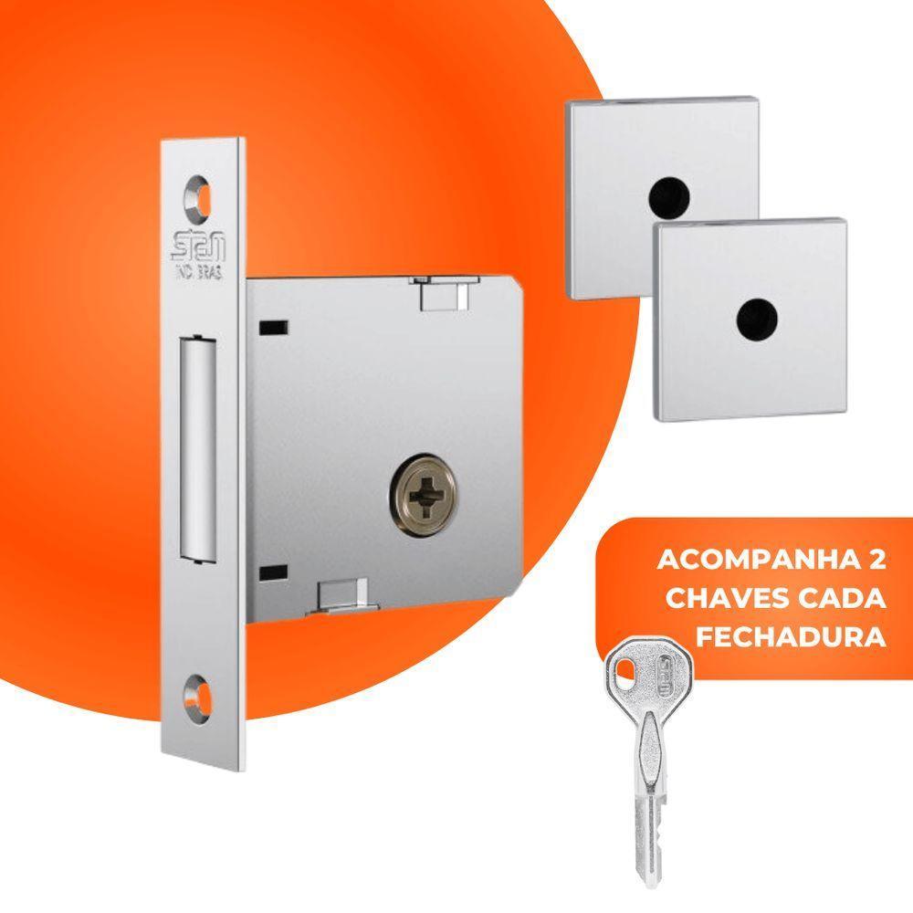 Fechadura Auxiliar Trava Stam 1004 Inox Roseta Quadrada Cromado - 3
