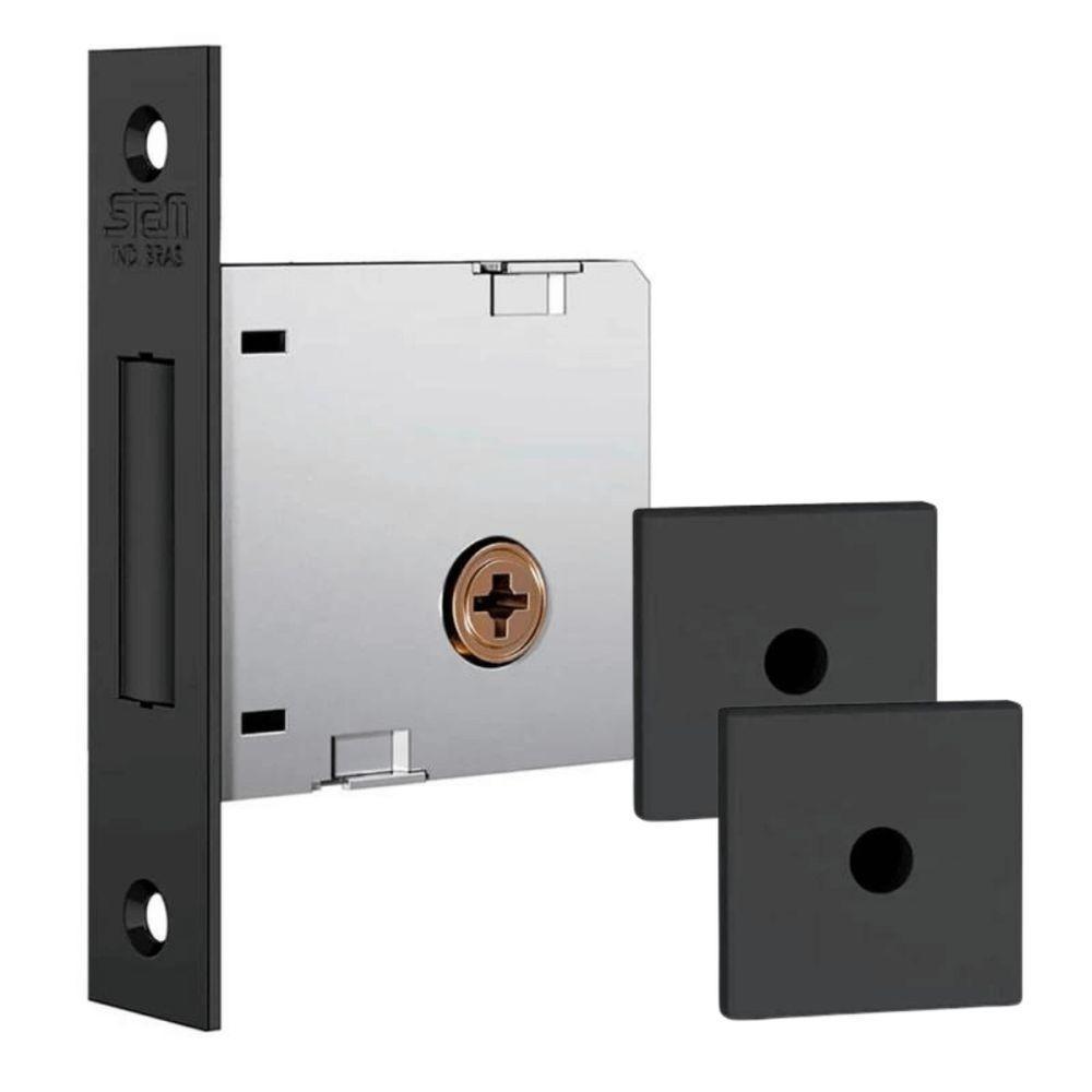 Fechadura Auxiliar Trava Stam 1004 Inox Roseta Quadrada Preto - 1