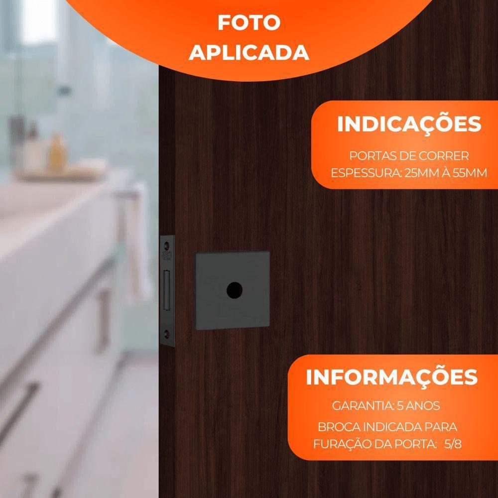 Fechadura Auxiliar Trava Stam 1004 Inox Roseta Quadrada Preto - 2