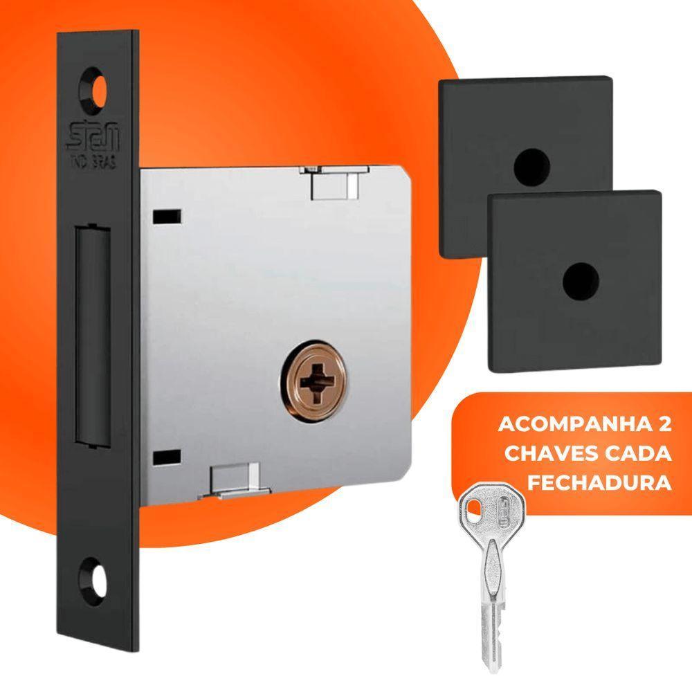 Fechadura Auxiliar Trava Stam 1004 Inox Roseta Quadrada Preto - 3