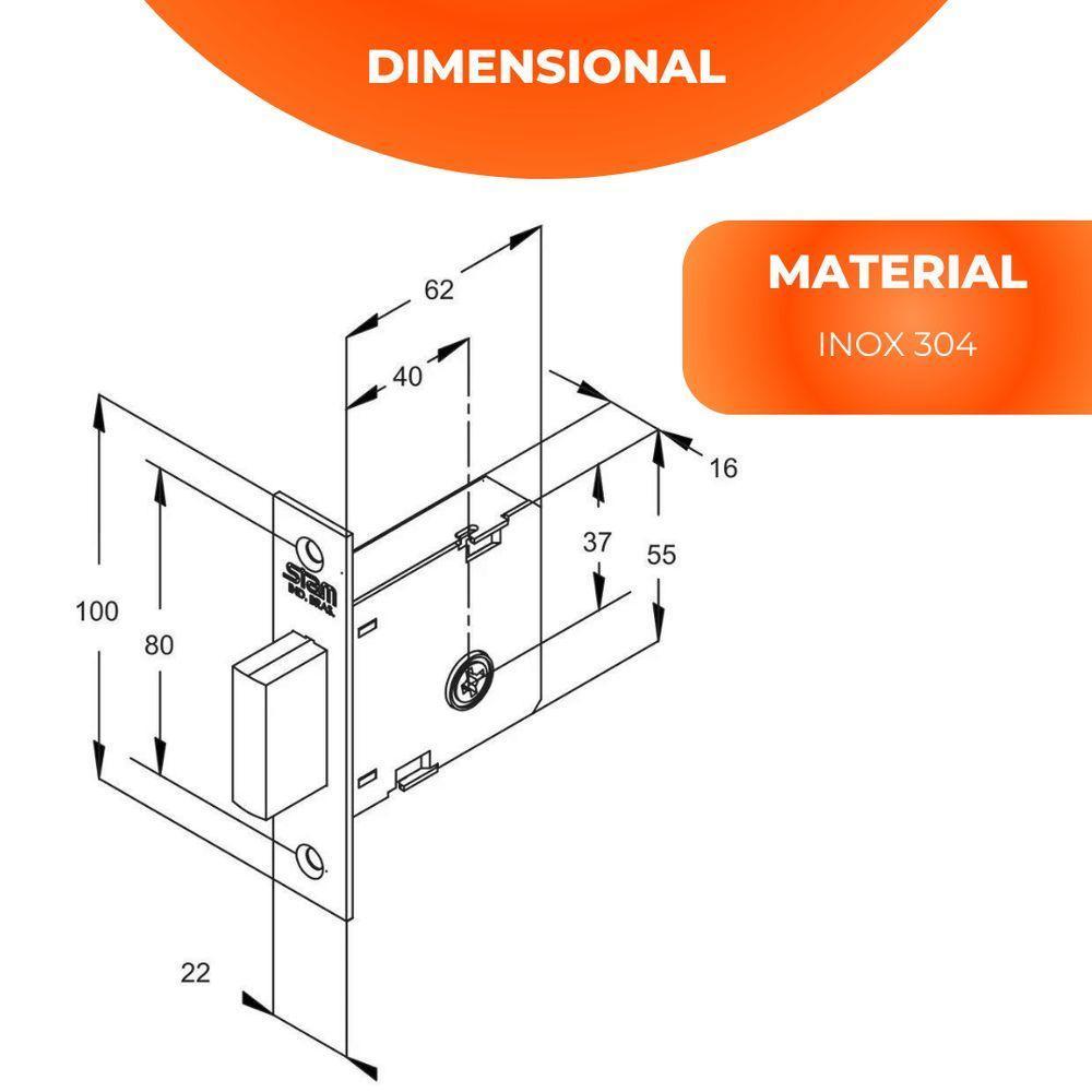 Fechadura Auxiliar Trava Stam 1004 Inox Roseta Quadrada Preto - 4