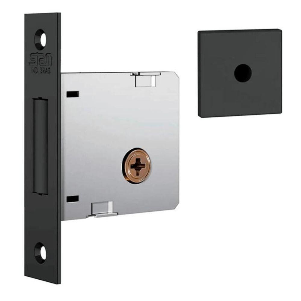 Fechadura Auxiliar Trava Stam 1004 Inox Roseta Quadrada Preto - 5
