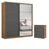 Jogo De Quarto Roupeiro Com Espelho E Comoda Valencia Amendola Grafito - 1
