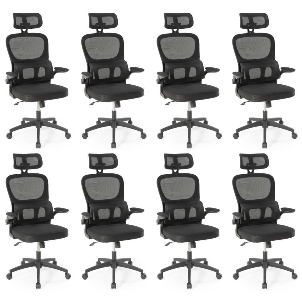 Kit 8 Cadeiras De Escritório Giratória Executiva Atenas Com Regulagem De Altura - Preto - 1