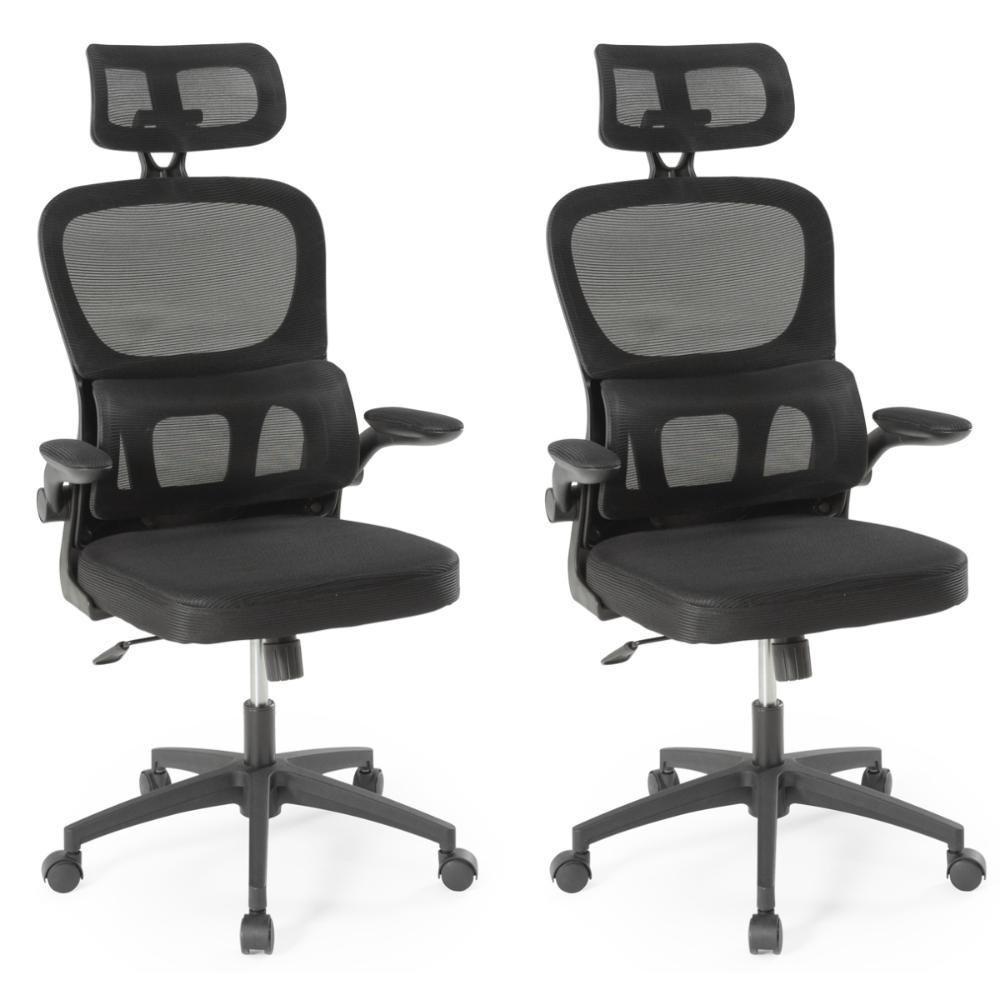 Kit 2 Cadeiras De Escritório Giratória Executiva Atenas Com Regulagem De Altura - Preto - 1
