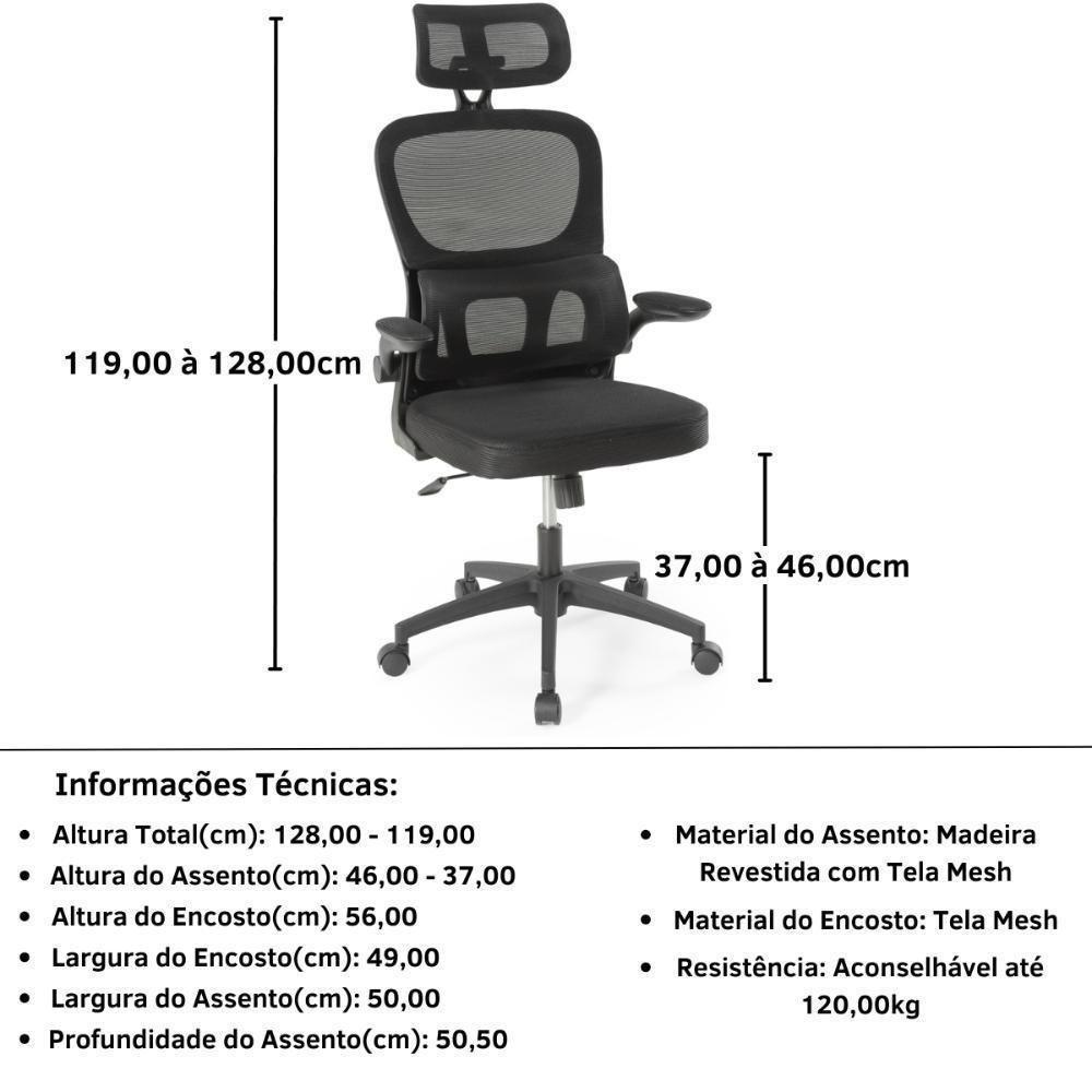 Kit 2 Cadeiras De Escritório Giratória Executiva Atenas Com Regulagem De Altura - Preto - 5