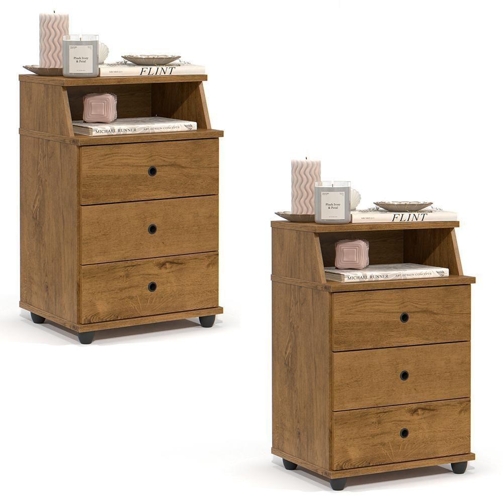 Conjunto De 2 Mesa De Cabeceira Luxo New Com 3 Gavetas Freijo Freijo - 1