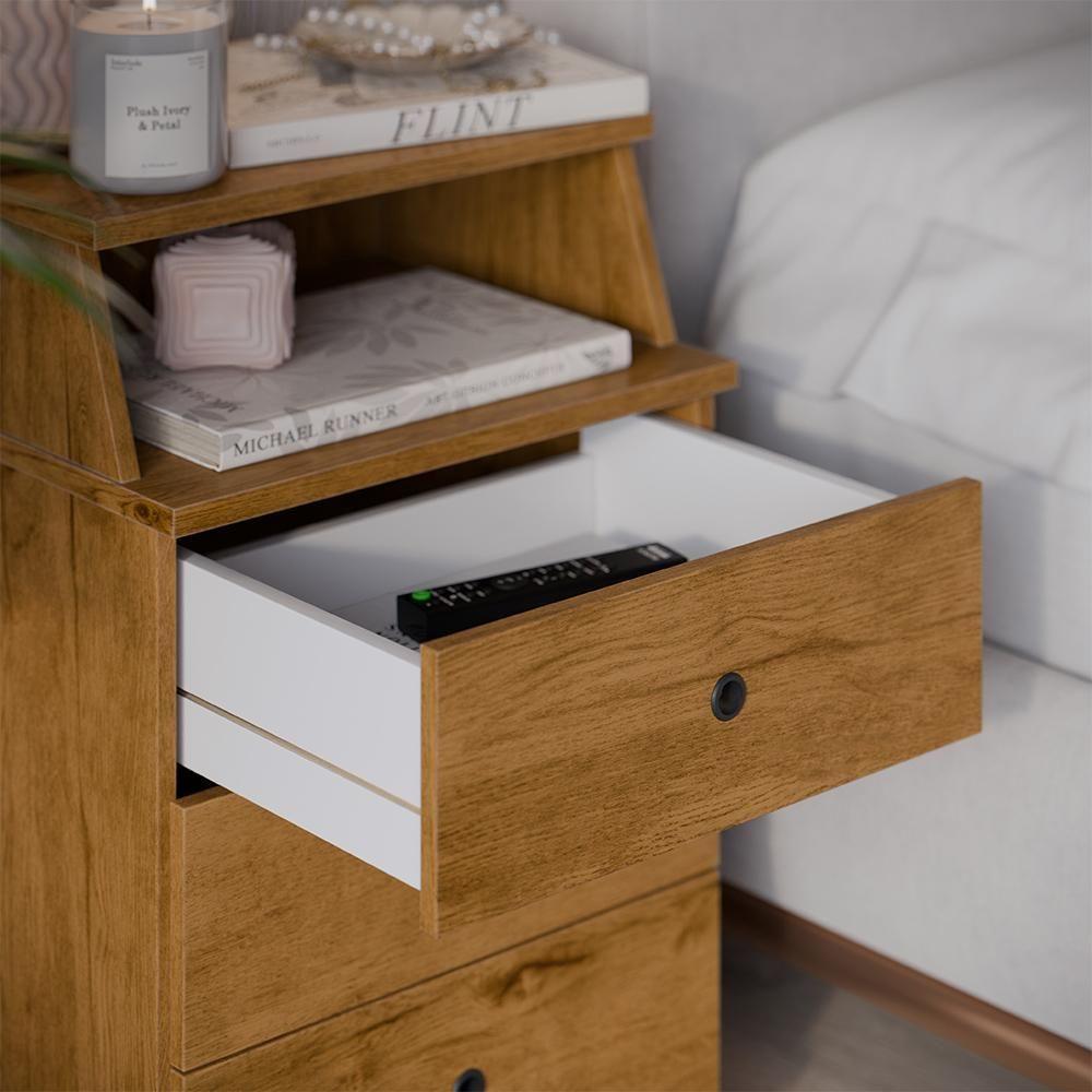 Conjunto De 2 Mesa De Cabeceira Luxo New Com 3 Gavetas Freijo Freijo - 3