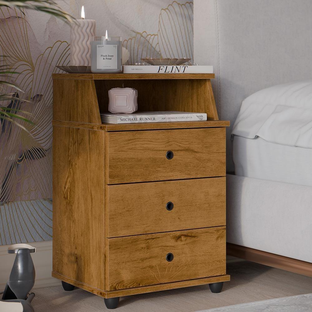 Conjunto De 2 Mesa De Cabeceira Luxo New Com 3 Gavetas Freijo Freijo - 4