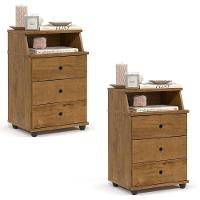 Conjunto De 2 Mesa De Cabeceira Luxo New Com 3 Gavetas Freijo Freijo - 1