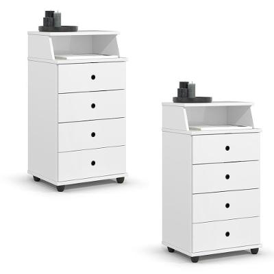 Conjunto De 2 Mesa De Cabeceira Luxo Ii New Com 4 Gavetas Branco Branco