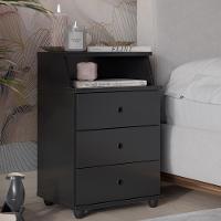 Conjunto De 2 Mesa De Cabeceira Luxo New Com 3 Gavetas Preto Preto - 4