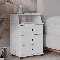 Conjunto De 2 Mesa De Cabeceira Luxo New Com 3 Gavetas Branco Branco - 4