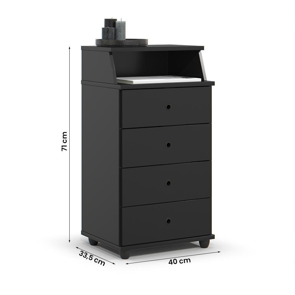 Conjunto De 2 Mesa De Cabeceira Luxo Ii New Com 4 Gavetas Preto Preto - 2