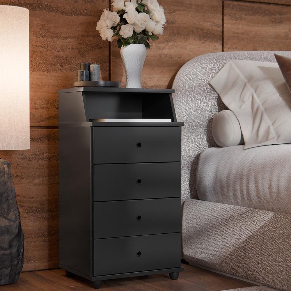 Conjunto De 2 Mesa De Cabeceira Luxo Ii New Com 4 Gavetas Preto Preto - 4