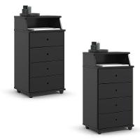 Conjunto De 2 Mesa De Cabeceira Luxo Ii New Com 4 Gavetas Preto Preto - 1