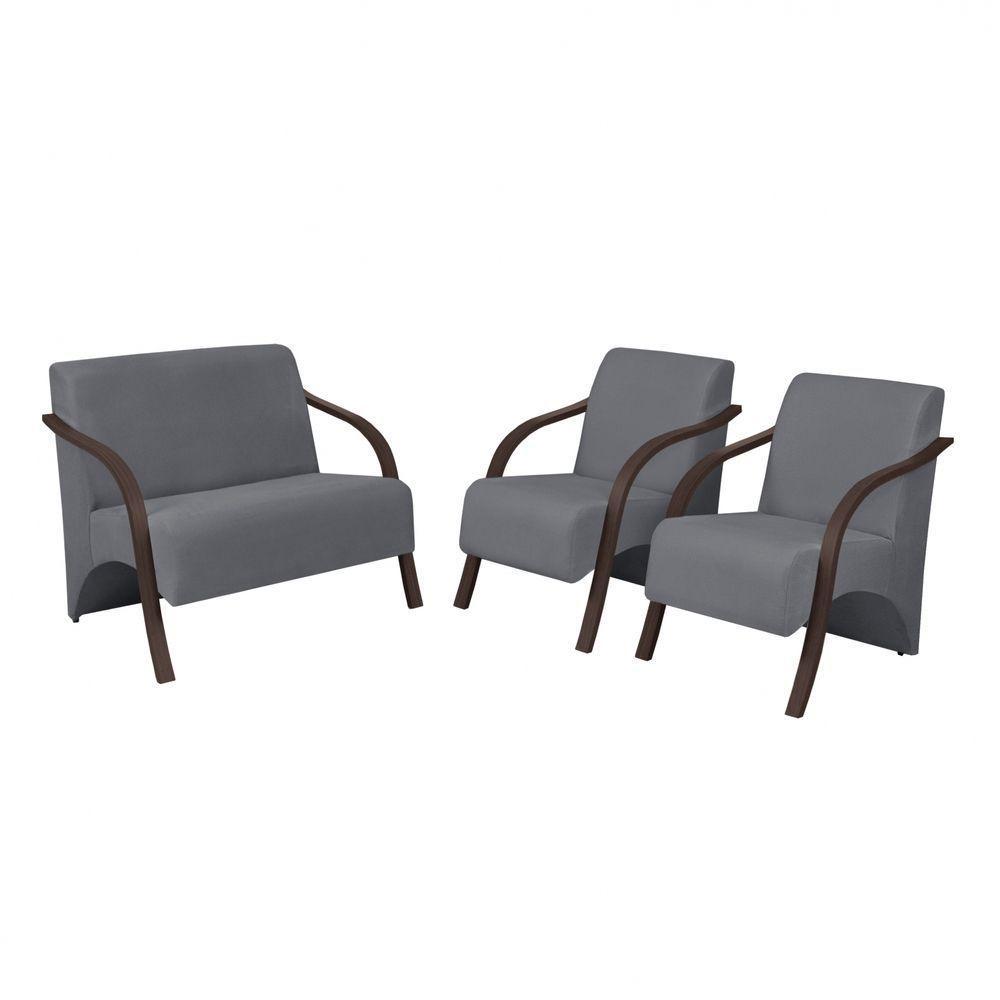 Conjunto Poltronas Vênus 1 Dois Lugares 2 Um Lugar Braços Em Madeira D Salla Suede - 1