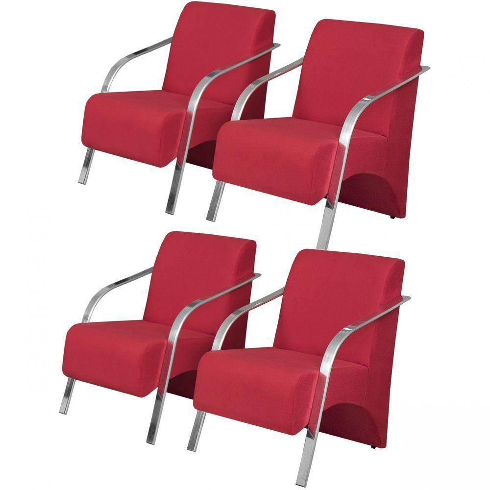 Kit 4 Poltronas Decorativas 1 Lugar Vênus Braço Pé Alumínio D Salla Suede - 1