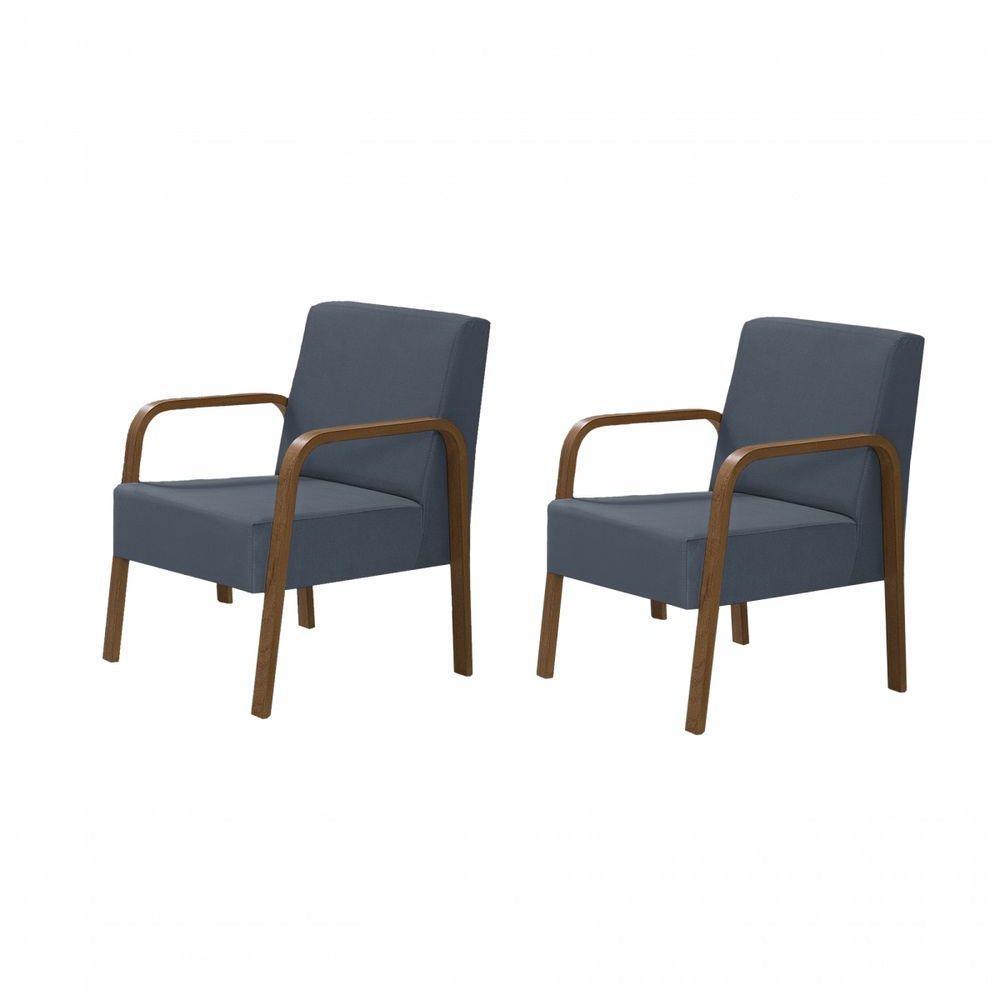 Kit 2 Poltronas Decorativas 1 Lugar Jade Braço Madeira D Salla Suede - 2