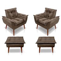Kit C-02 Poltronas Opala + 02 Puff Opala Elegante Suede Marrom - 1