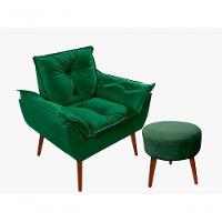 Kit C-01 Poltrona Opala + 01 Puff Redondo Danny Suede Verde - 1