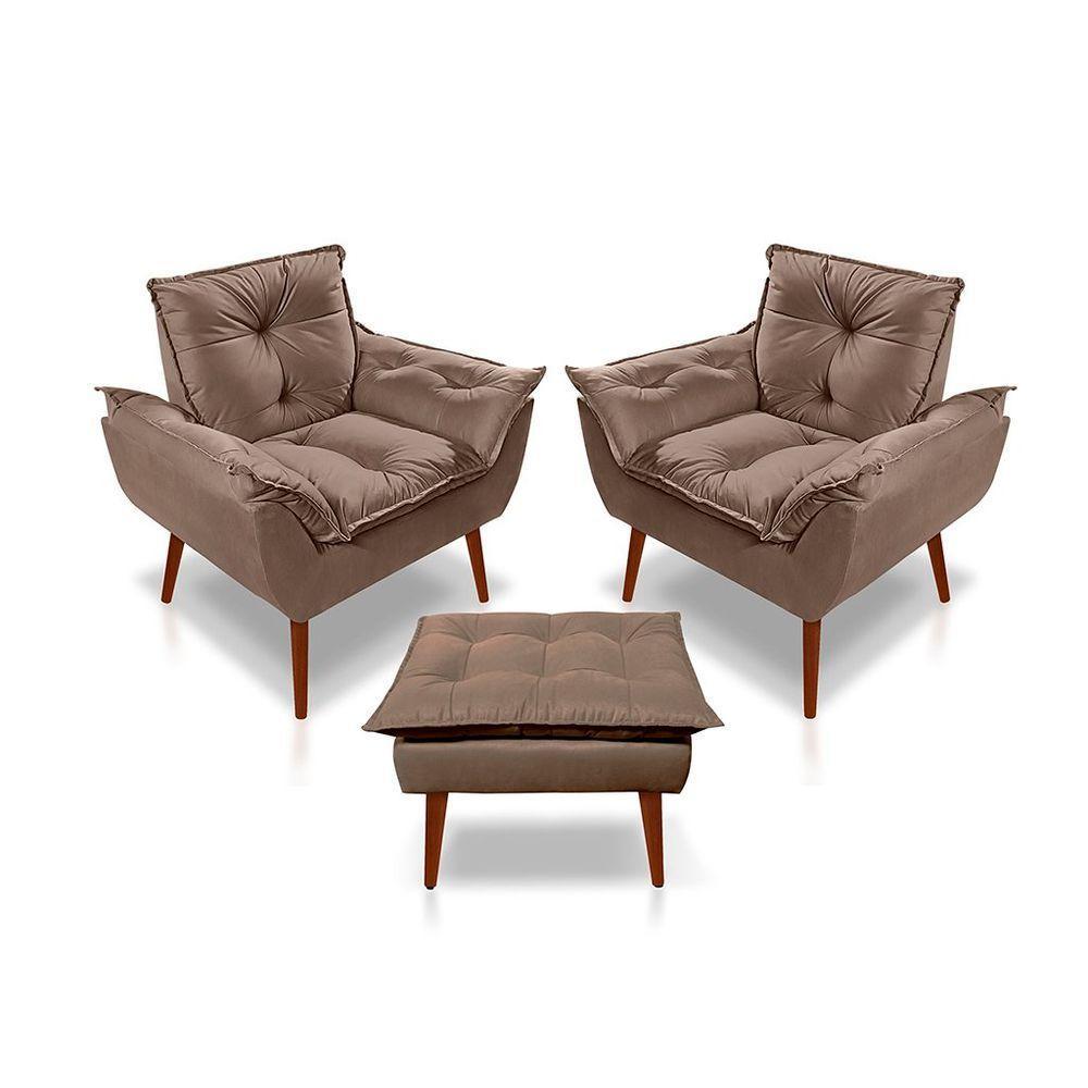 Kit C-2 Poltronas Opala + 01 Puff Opala Elegante Suede Cappuccino - 1