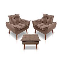 Kit C-2 Poltronas Opala + 01 Puff Opala Elegante Suede Cappuccino - 1